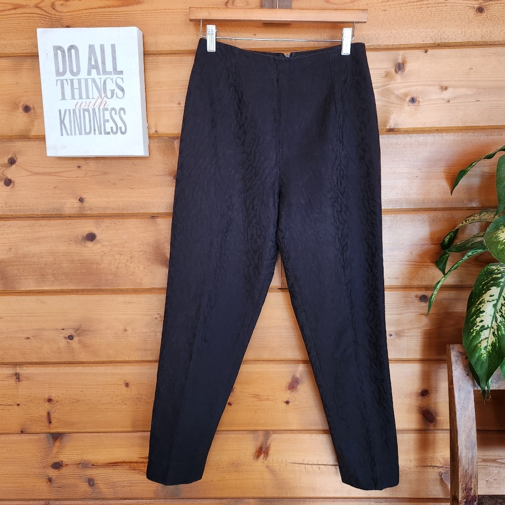 Deborah Laws Collection Vintage Black Twill Animal Print Dress Pants Sz‎ 6 X 27"